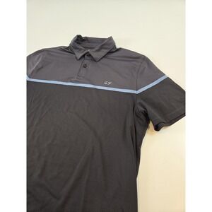 Vineyard Vines Polo Shirt Mens Large Gray Blue Performance Stretch Striped Golf